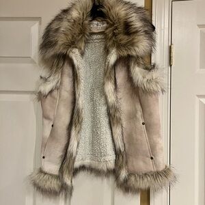 Faux Fur Trimmed Beige Vest